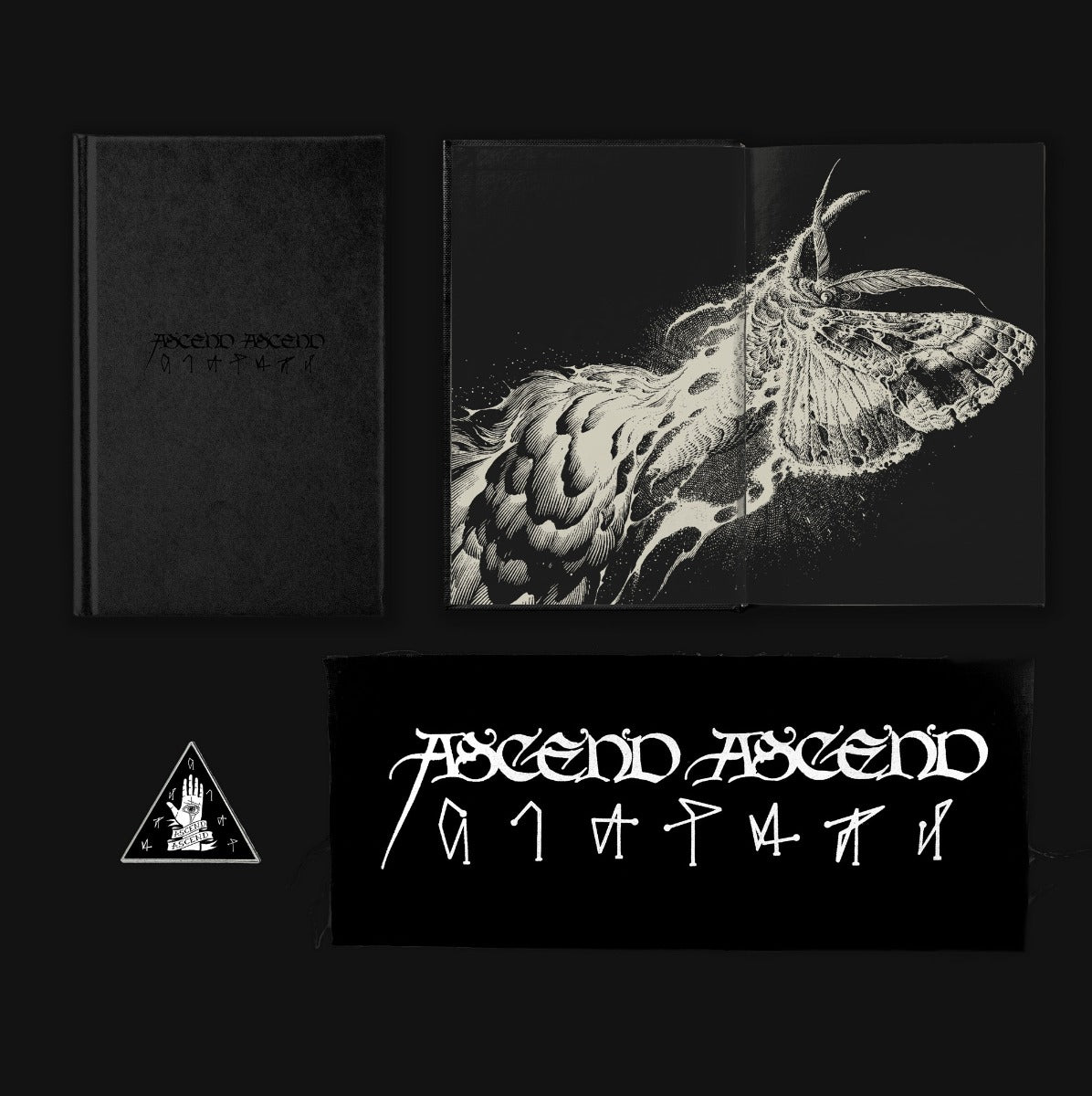 Ascend Ascend: Special Edition
The signed, hardcover, special edition of ASCEND ASCEND by Janaka Stucky from Third Man Books will have a black-on-black foil debossed cover, with the illustration by Aaron Horkey printed across its inside front cover and